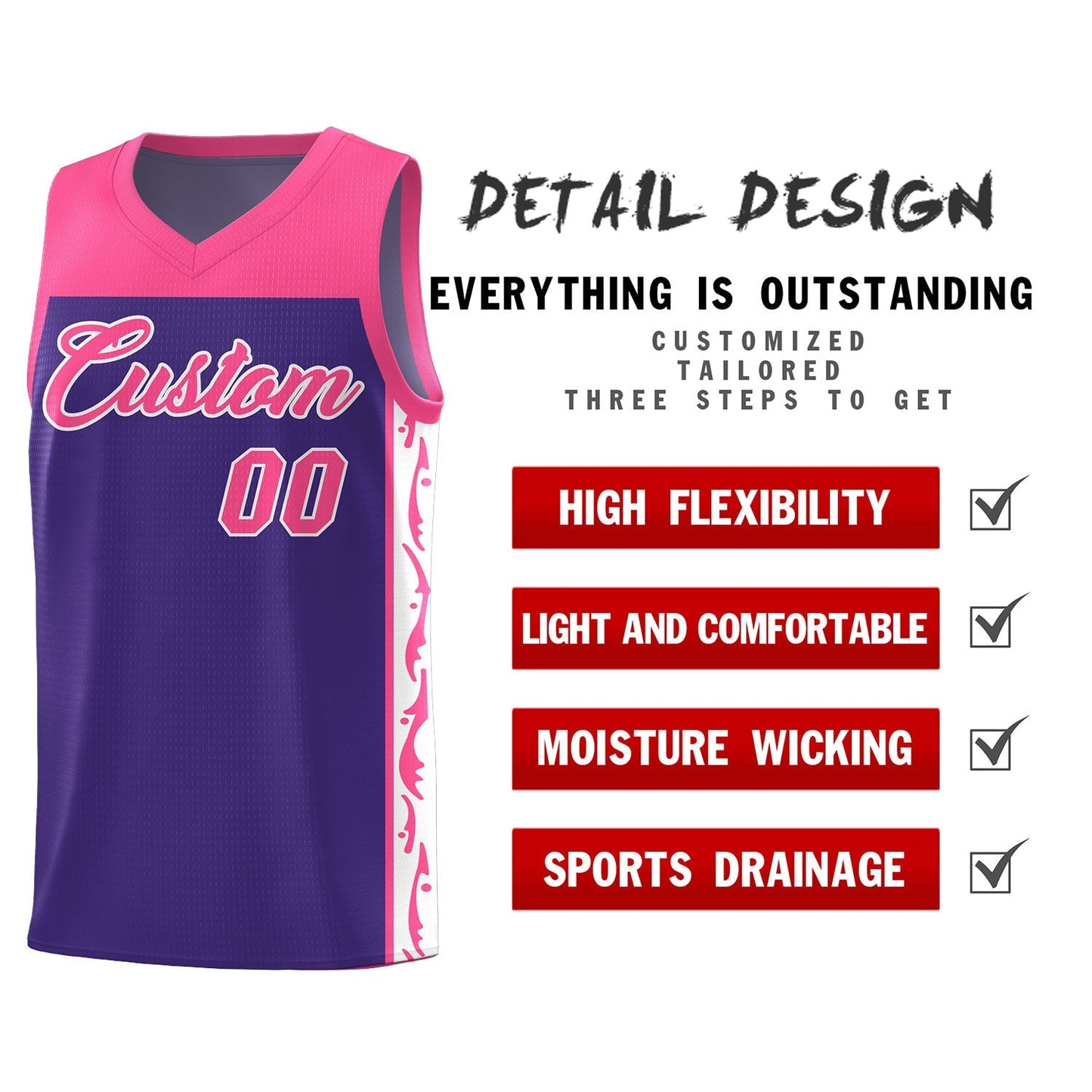 Custom Purple Side Pattern Sports Uniform Basketball Jersey Limited