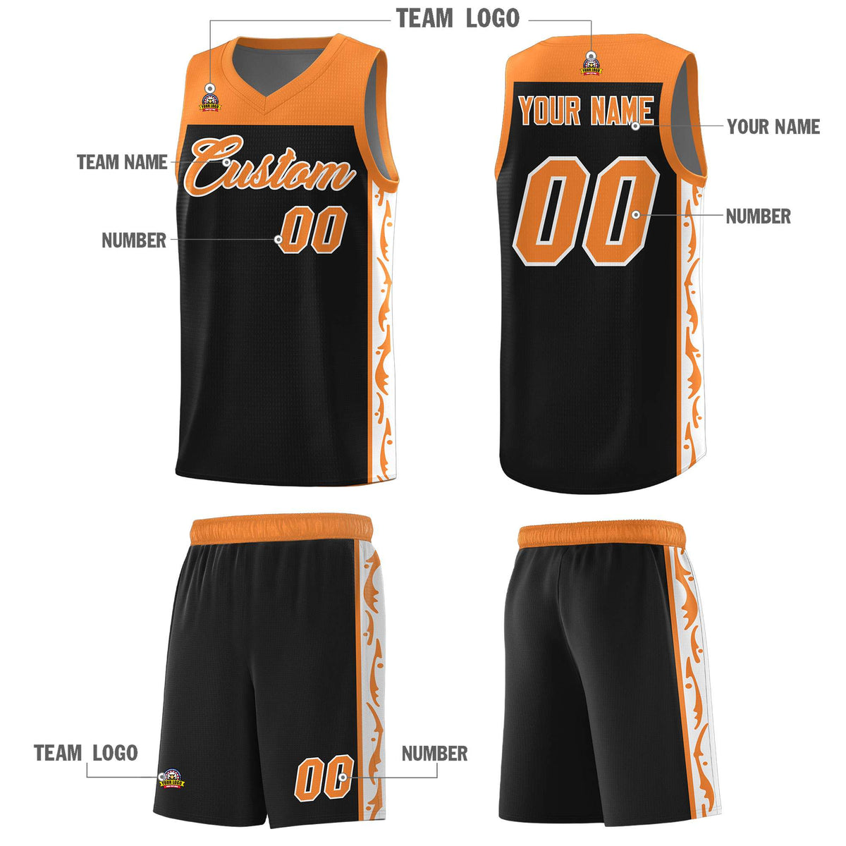 Custom Black Side Pattern Sports Uniform Basketball Jersey Limited