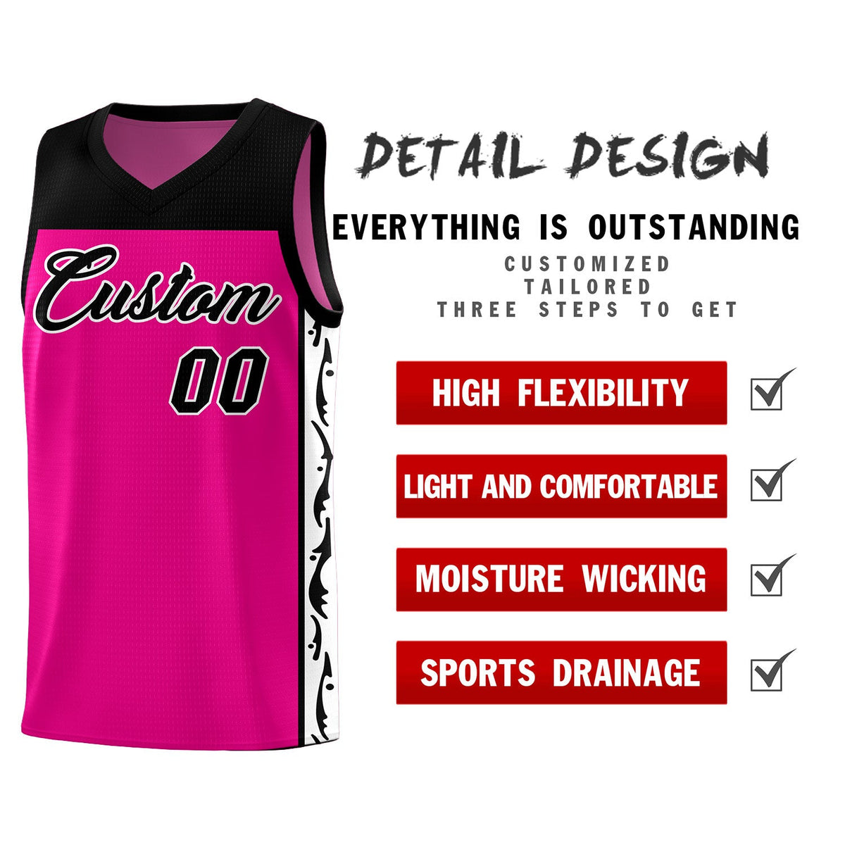 Custom Red Side Pattern Sports Uniform Basketball Jersey Limited