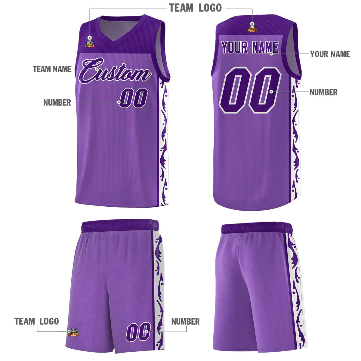 Custom Purple Side Pattern Sports Uniform Basketball Jersey Limited