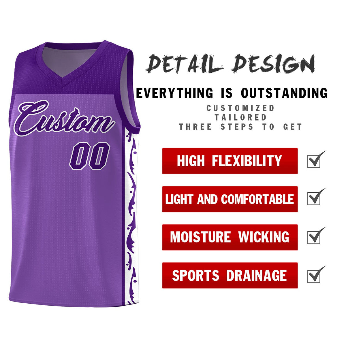 Custom Purple Side Pattern Sports Uniform Basketball Jersey Limited