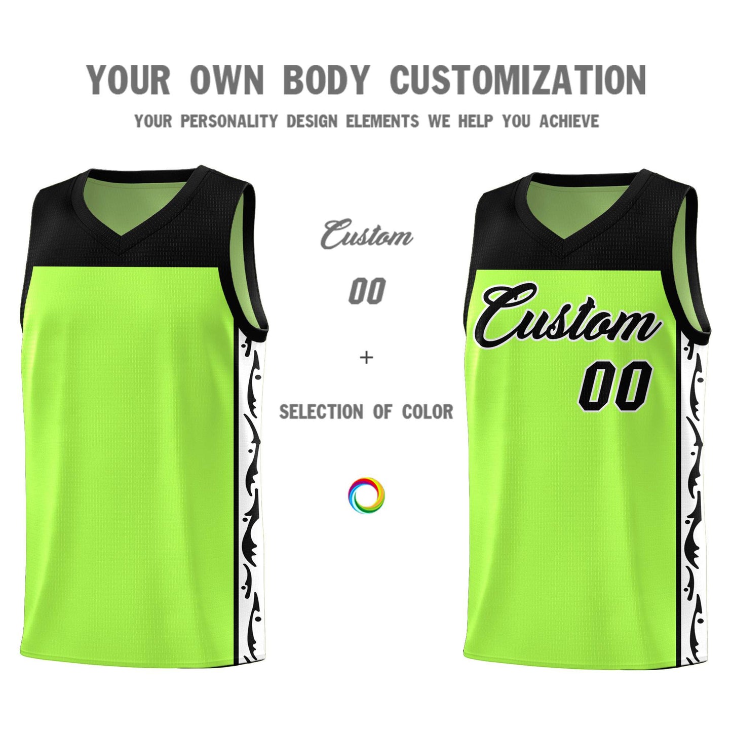 Custom Neon Green Side Pattern Sports Uniform Basketball Jersey Limited