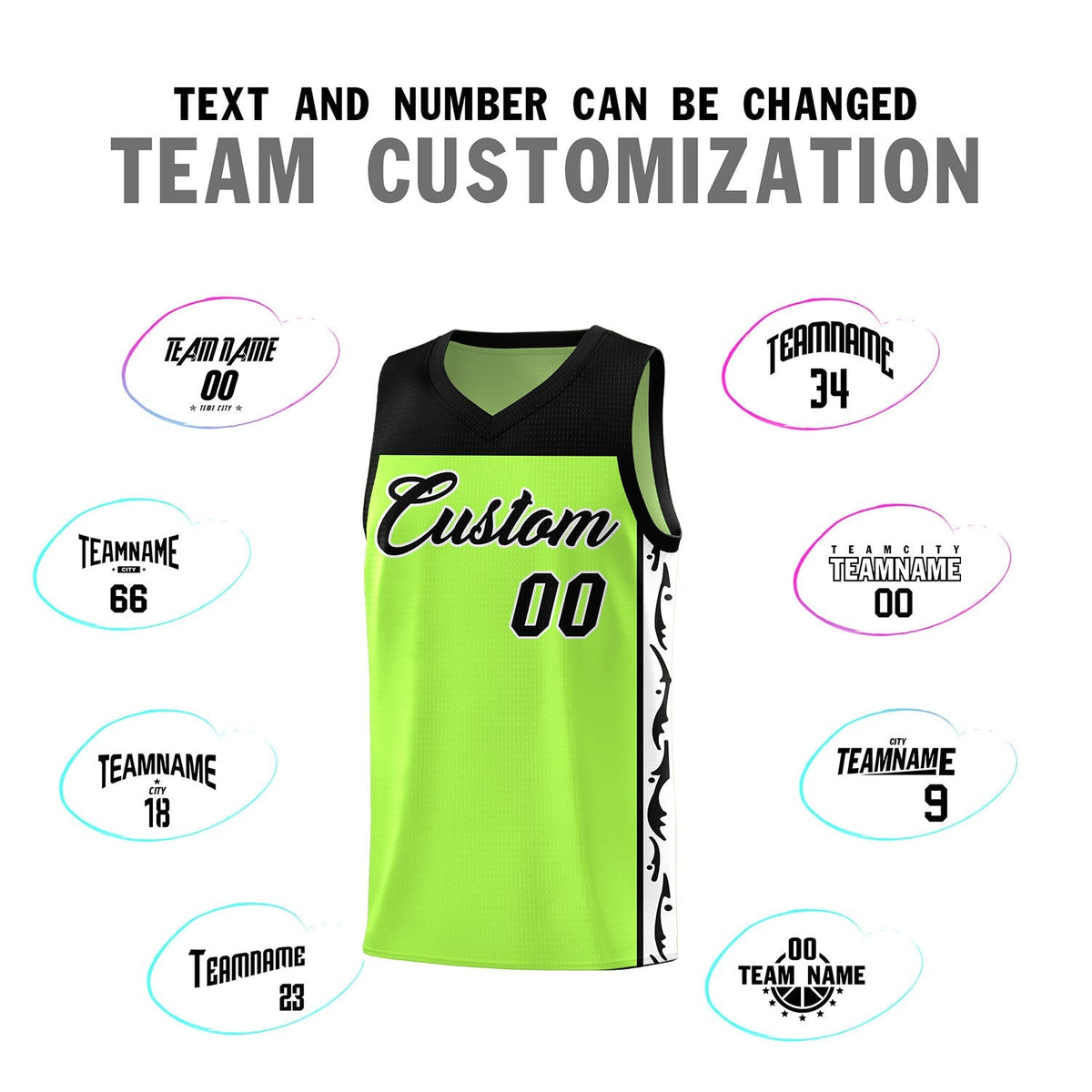 Custom Neon Green Side Pattern Sports Uniform Basketball Jersey Limited
