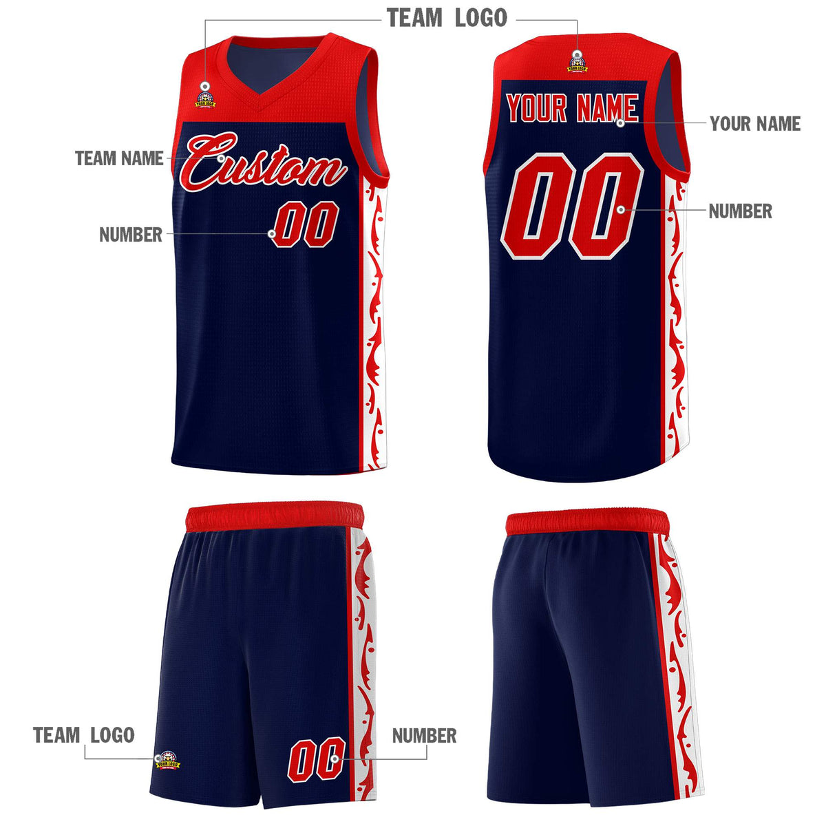 Custom Navy Side Pattern Sports Uniform Basketball Jersey Limited