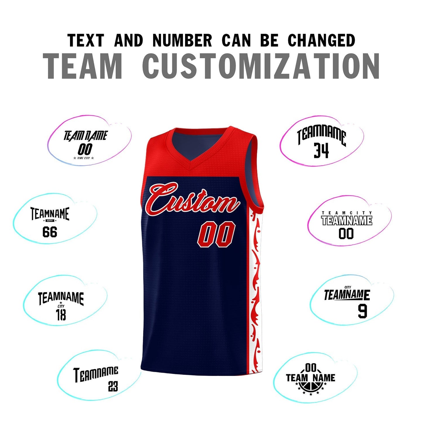 Custom Navy Side Pattern Sports Uniform Basketball Jersey Limited