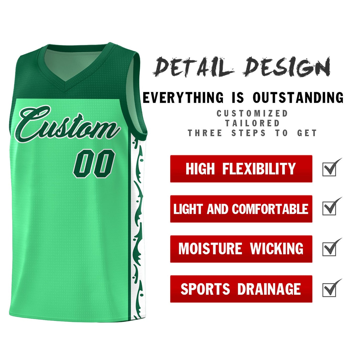Custom Bright Green Side Pattern Sports Uniform Basketball Jersey Limited