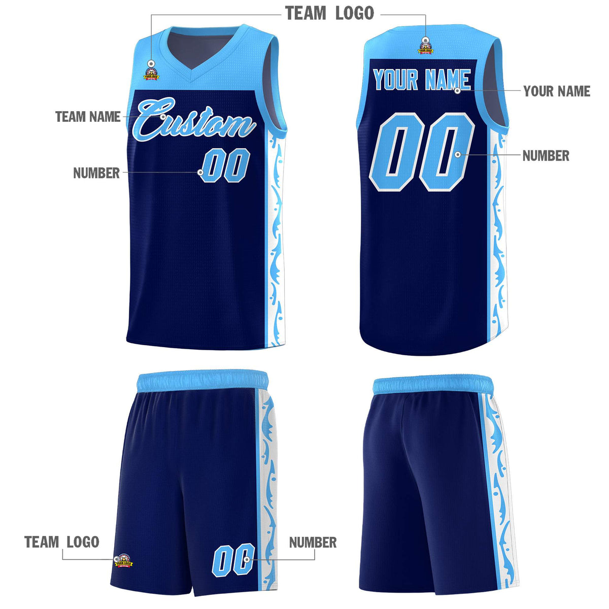 Custom Navy Side Pattern Sports Uniform Basketball Jersey Limited