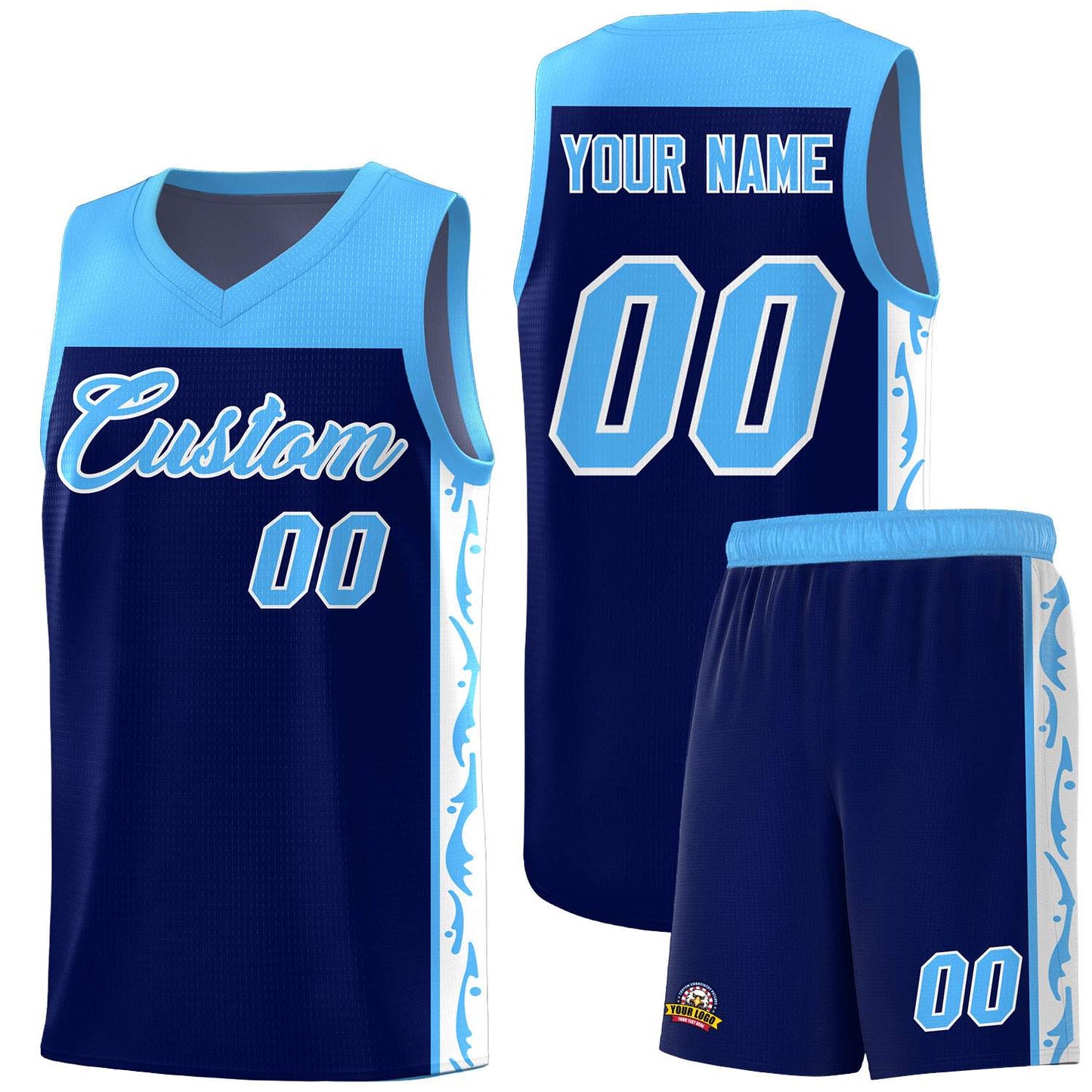 Custom Navy Side Pattern Sports Uniform Basketball Jersey