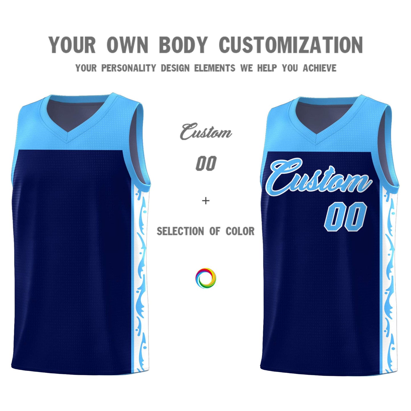 Custom Navy Side Pattern Sports Uniform Basketball Jersey Limited