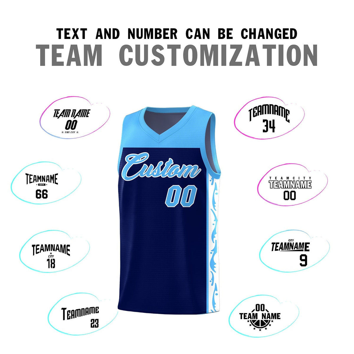 Custom Navy Side Pattern Sports Uniform Basketball Jersey Limited
