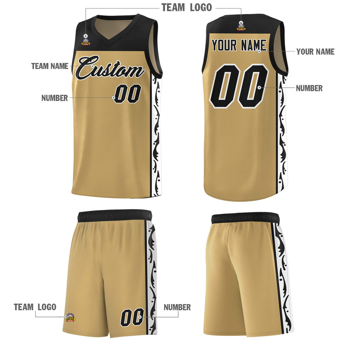 Custom Light Brown Side Pattern Sports Uniform Basketball Jersey Limited