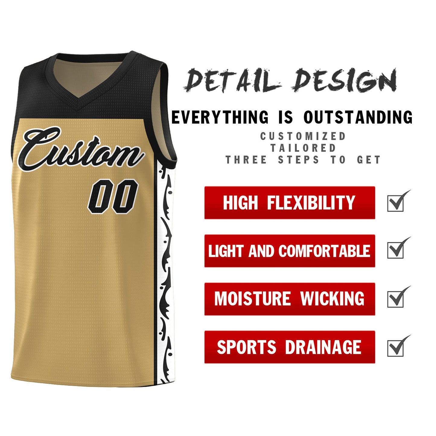 Custom Light Brown Side Pattern Sports Uniform Basketball Jersey Limited