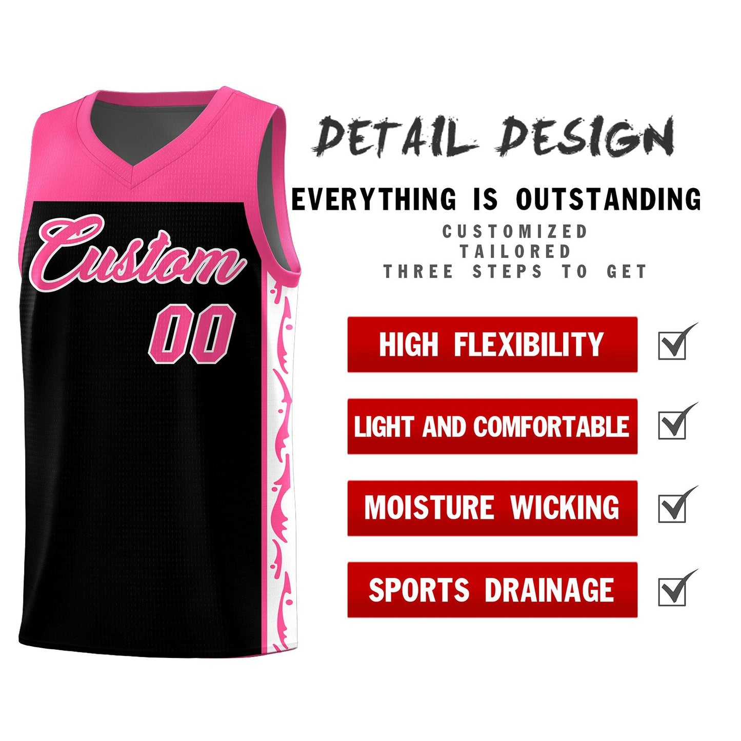 Custom Black Side Pattern Sports Uniform Basketball Jersey Limited