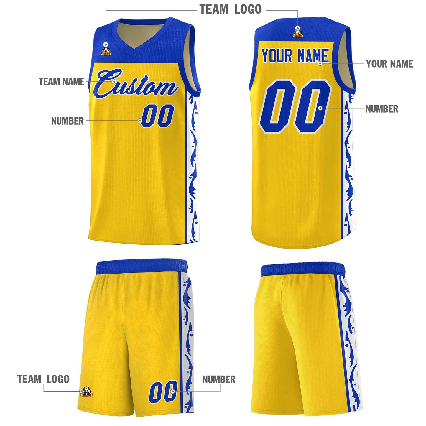 Custom Gold Side Pattern Sports Uniform Basketball Jersey Limited