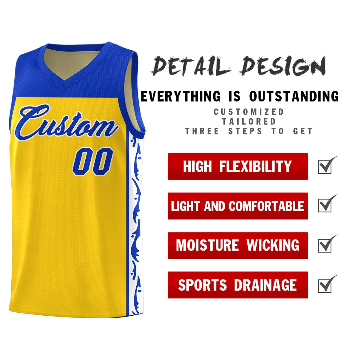Custom Gold Side Pattern Sports Uniform Basketball Jersey Limited