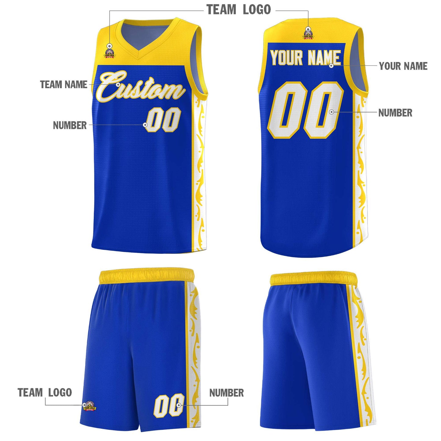Custom Royal Side Pattern Sports Uniform Basketball Jersey Limited