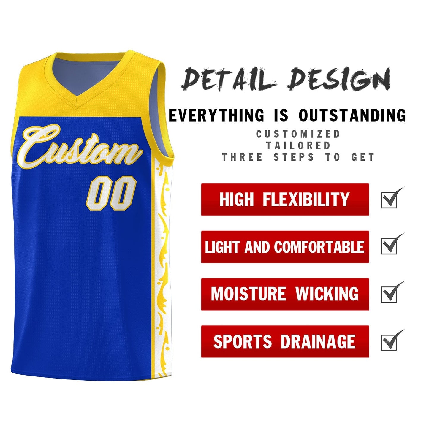 Custom Royal Side Pattern Sports Uniform Basketball Jersey Limited