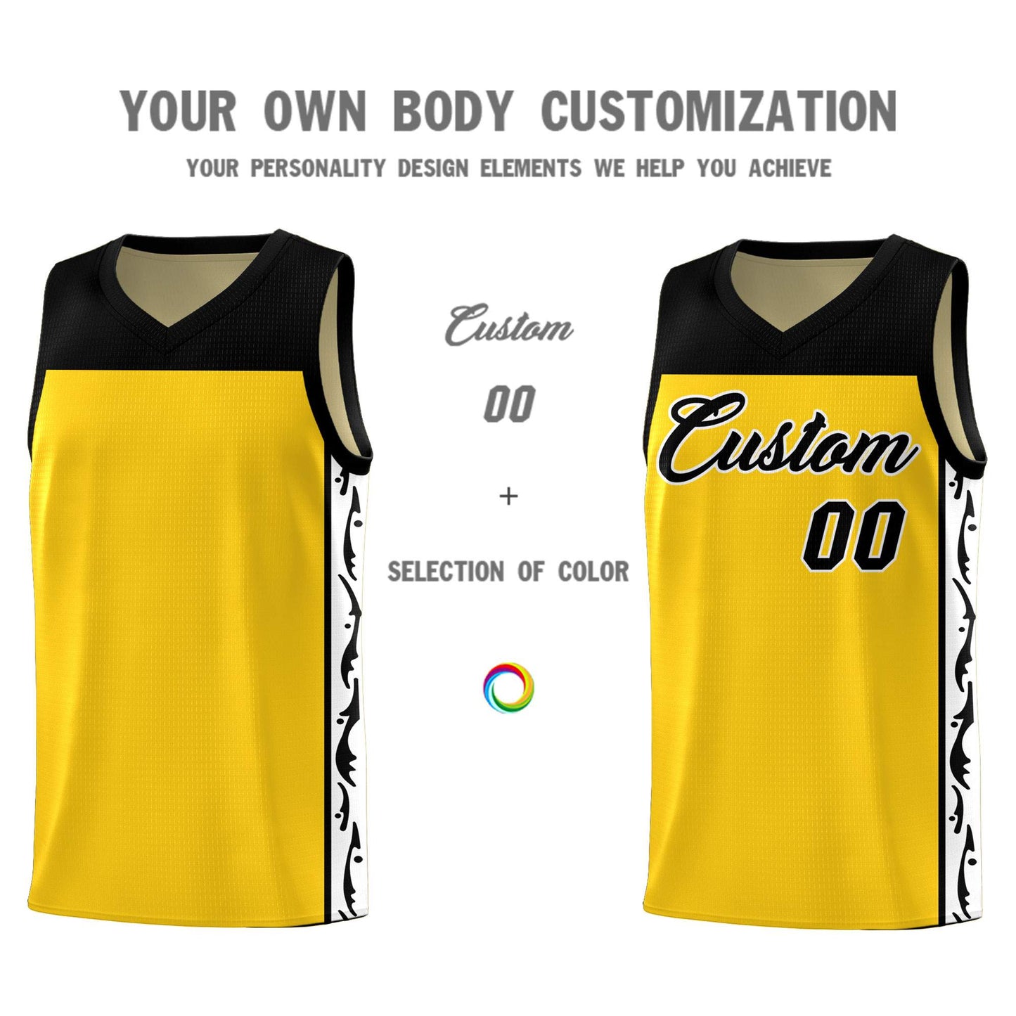 Custom Gold Side Pattern Sports Uniform Basketball Jersey Limited