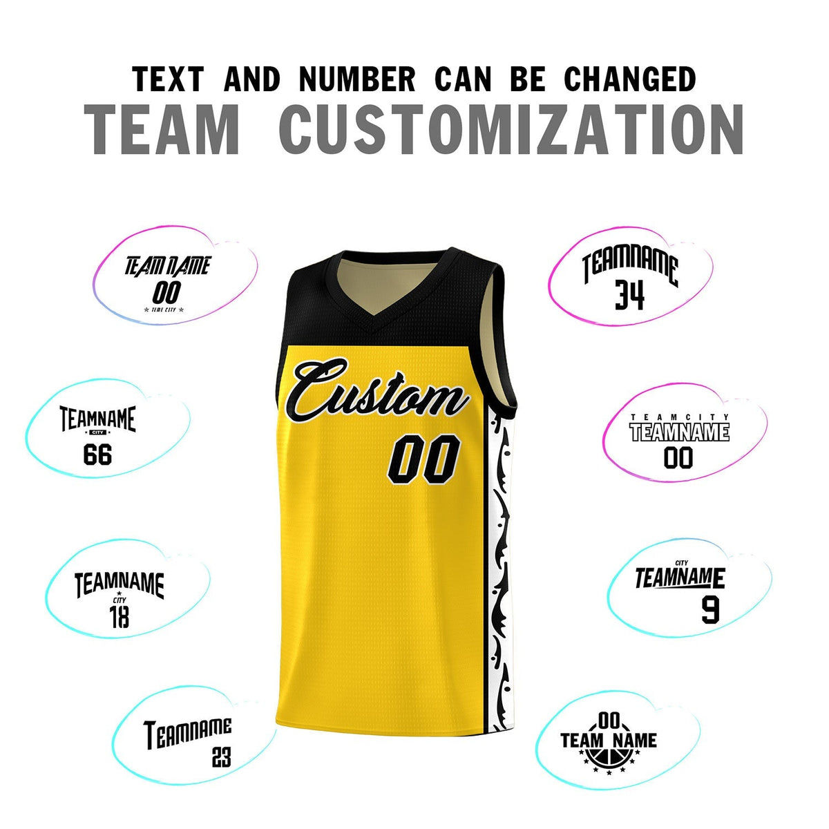 Custom Gold Side Pattern Sports Uniform Basketball Jersey Limited