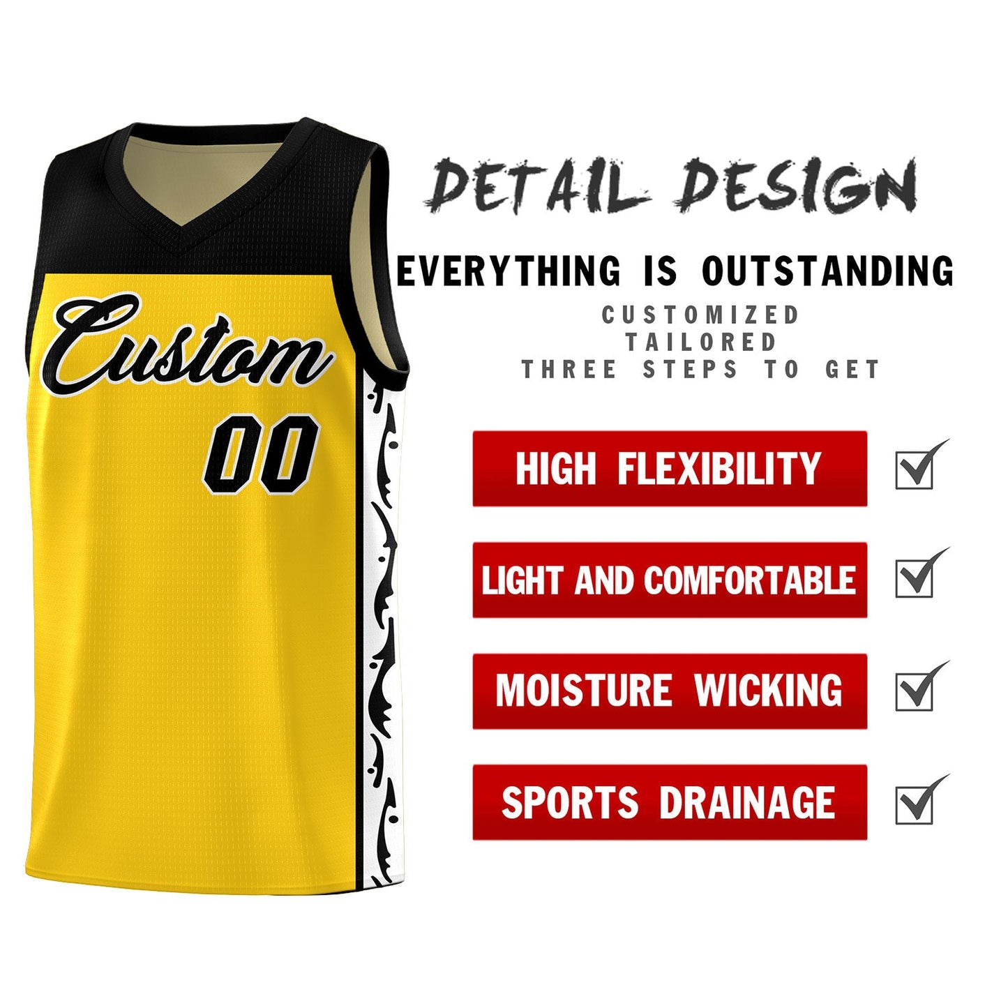 Custom Gold Side Pattern Sports Uniform Basketball Jersey Limited