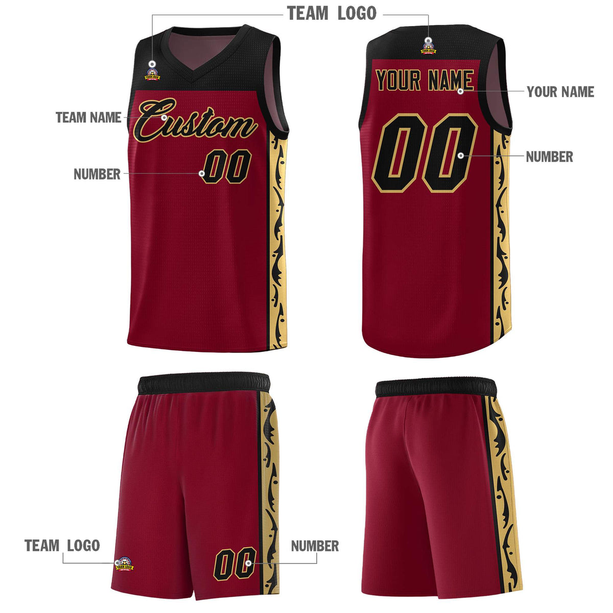 Custom Crimson Side Pattern Sports Uniform Basketball Jersey Limited
