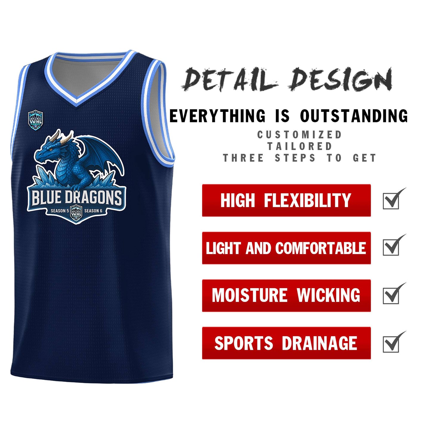 VVHL Navy S7-blue-dragons-1 Tops Basketball Jersey Limited