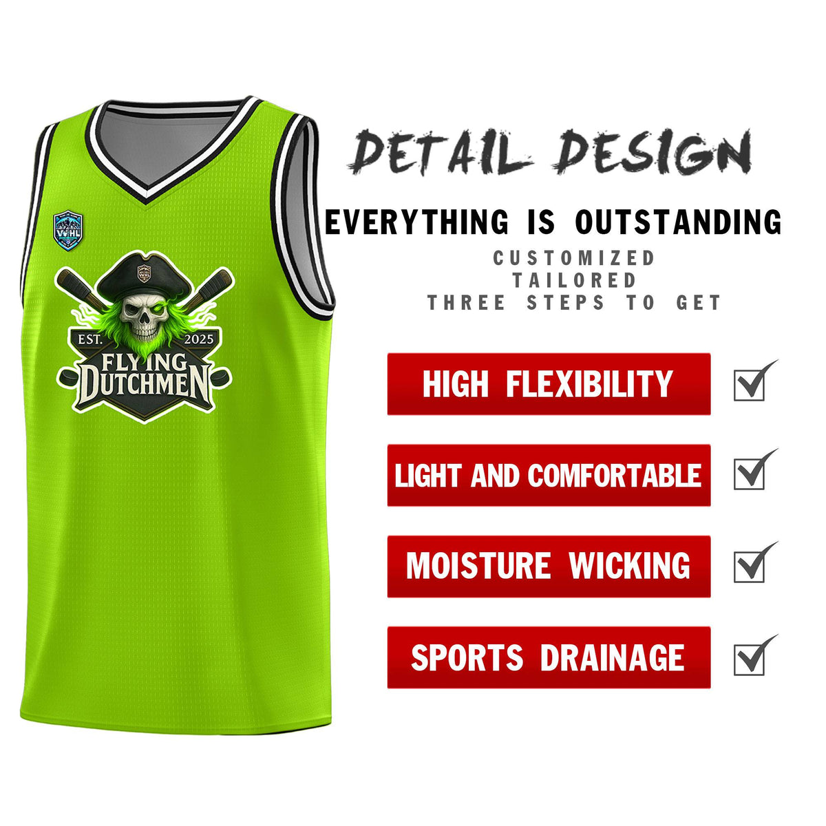VVHL Neon Green S7-Flying-Dutchmen Tops Basketball Jersey Limited