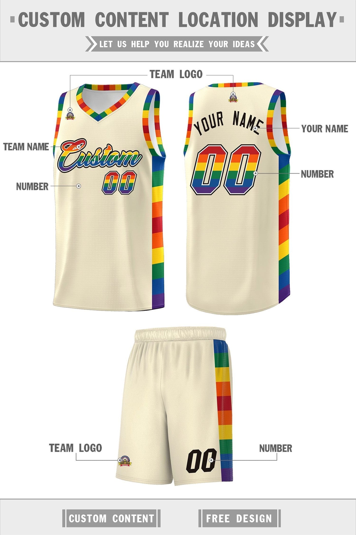 Custom Cream LGBT Rainbow For Pride Month Sports Uniform Basketball Jersey Limited
