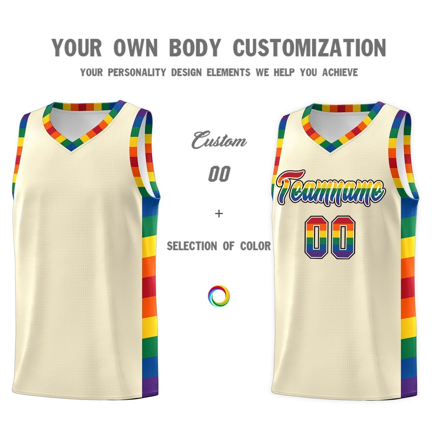Custom Cream LGBT Rainbow For Pride Month Sports Uniform Basketball Jersey Limited