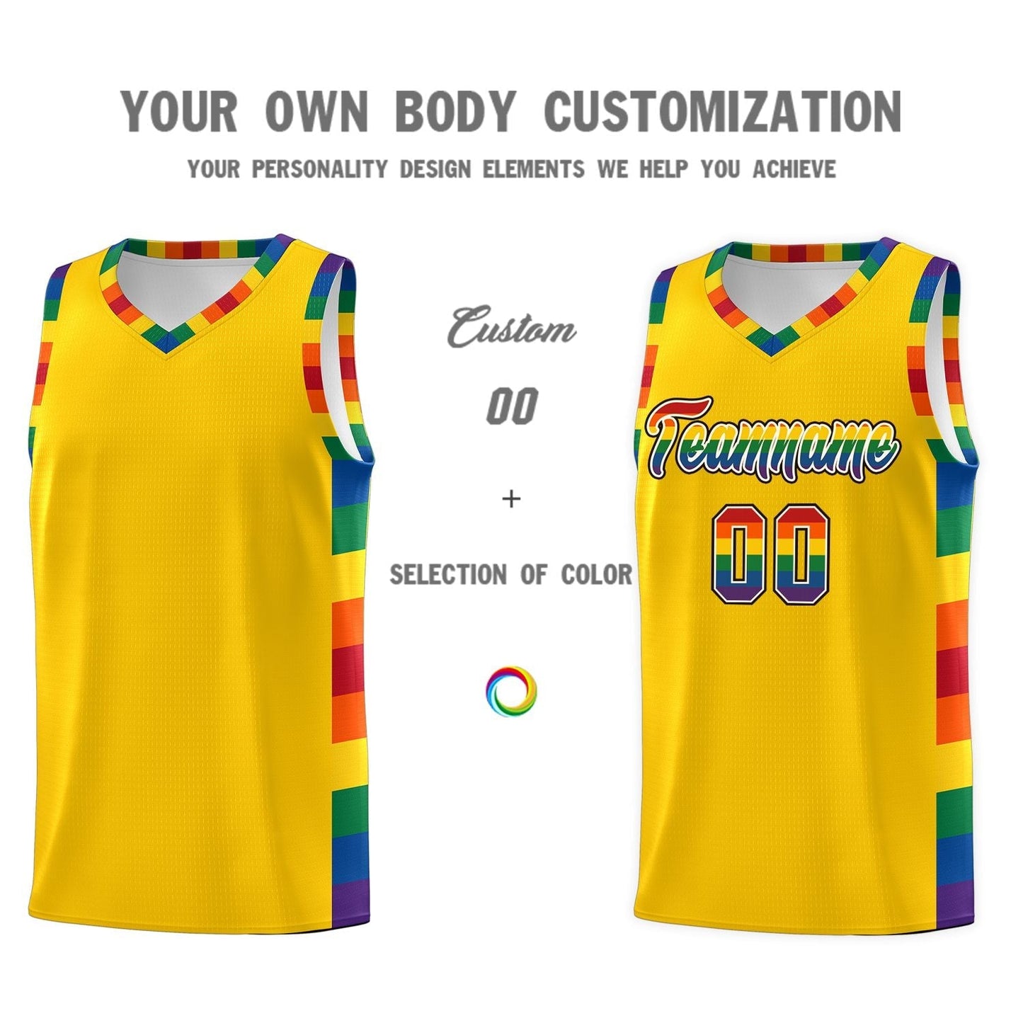 Custom Gold LGBT Rainbow For Pride Month Sports Uniform Basketball Jersey Limited
