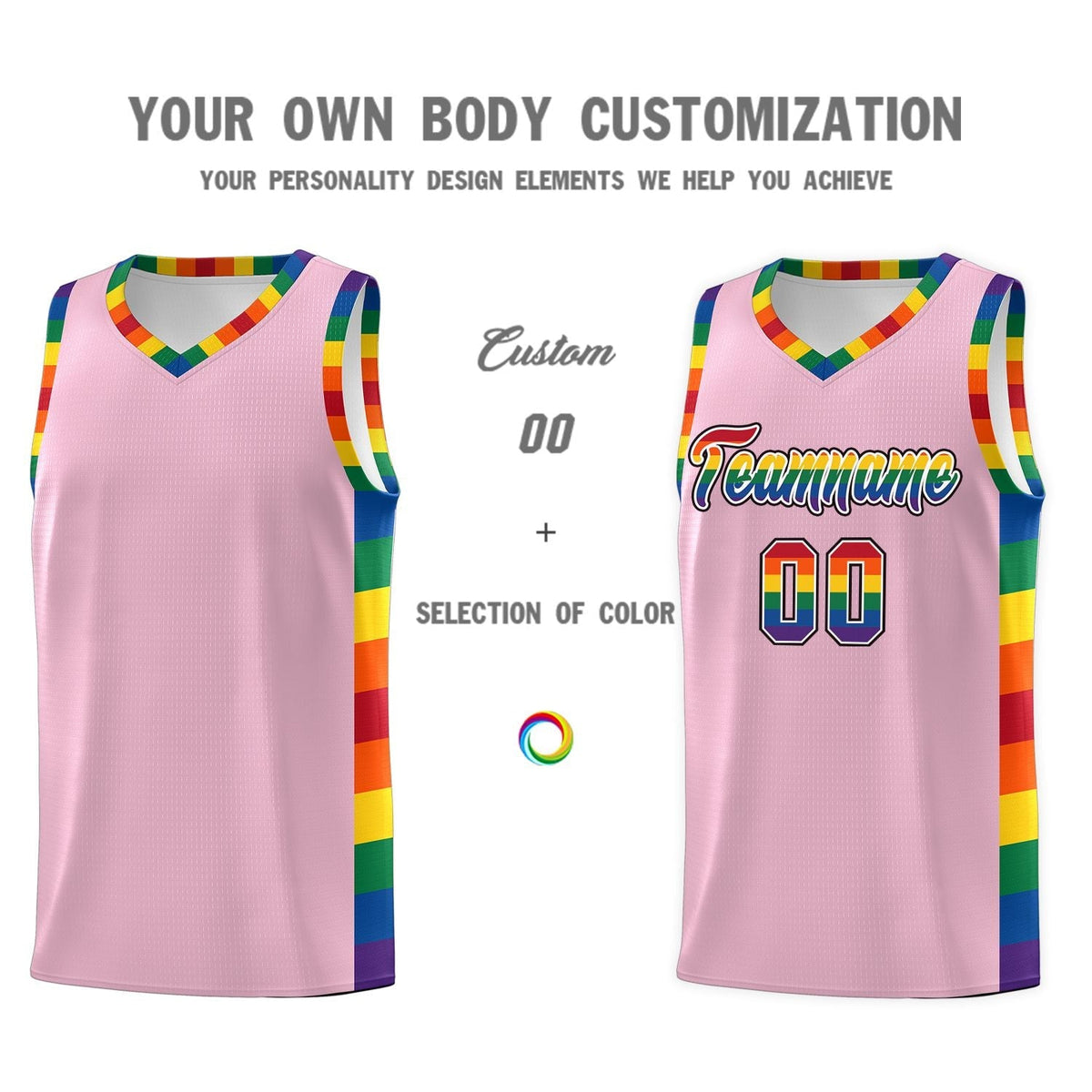 Custom Light Pink LGBT Rainbow For Pride Month Sports Uniform Basketball Jersey Limited