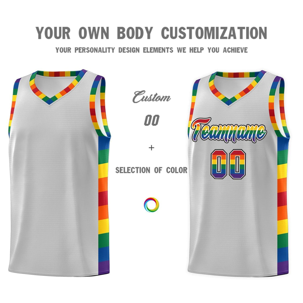 Custom Gray LGBT Rainbow For Pride Month Sports Uniform Basketball Jersey Limited