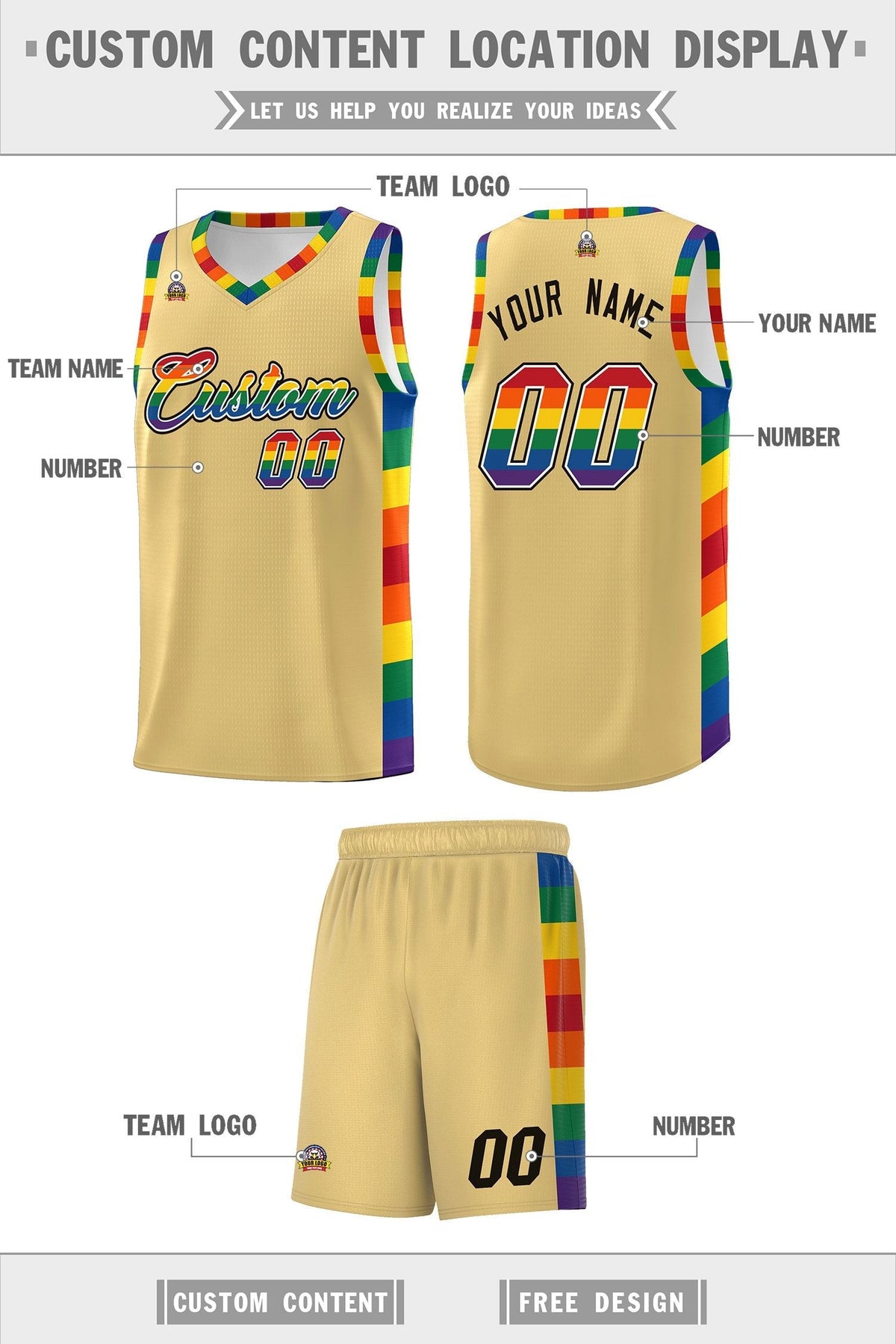 Custom Khaki LGBT Rainbow For Pride Month Sports Uniform Basketball Jersey Limited
