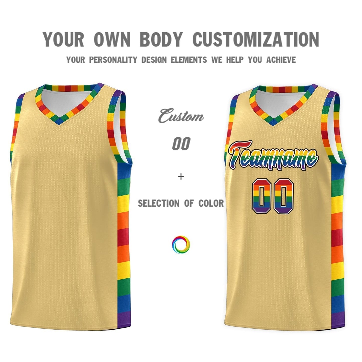 Custom Khaki LGBT Rainbow For Pride Month Sports Uniform Basketball Jersey Limited