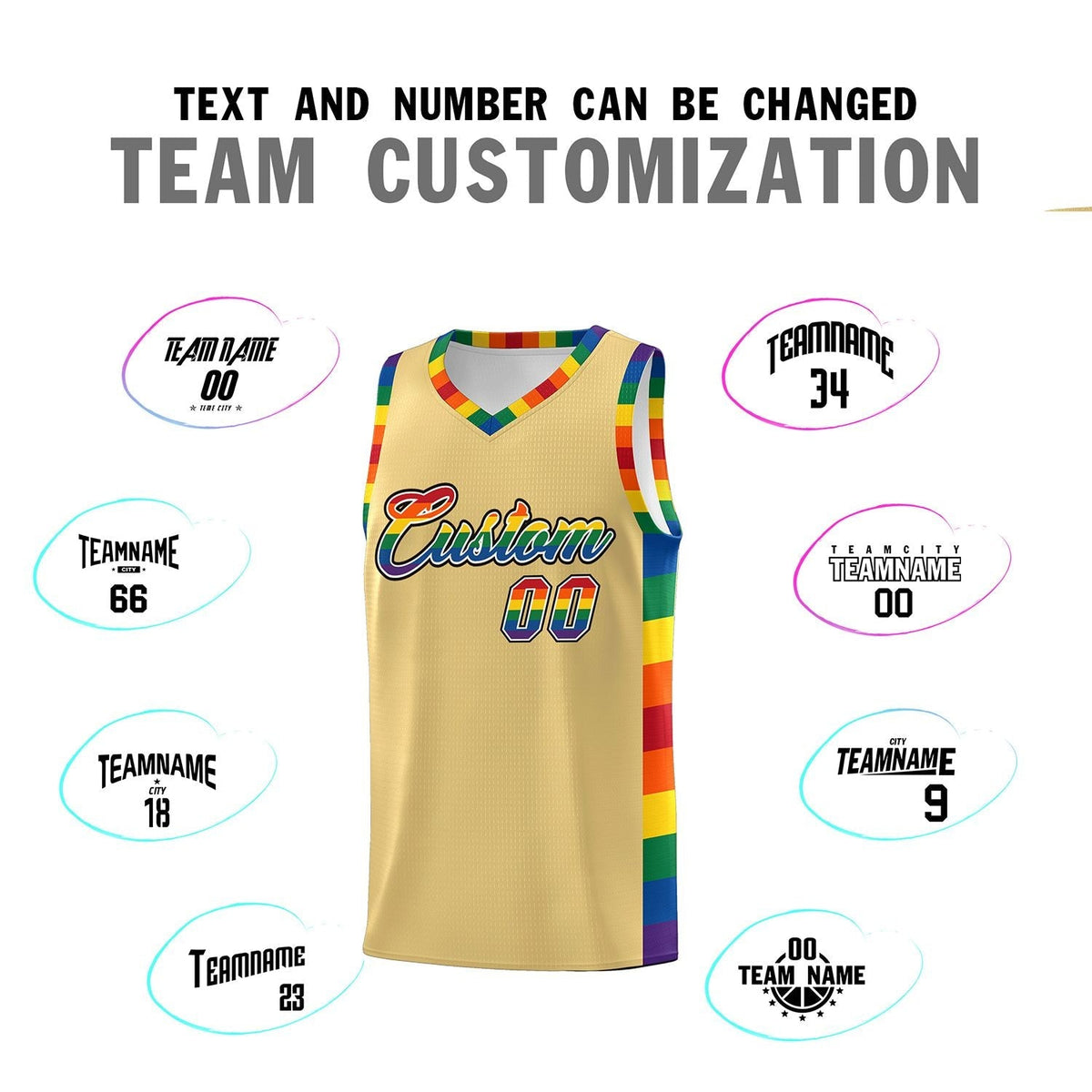 Custom Khaki LGBT Rainbow For Pride Month Sports Uniform Basketball Jersey Limited