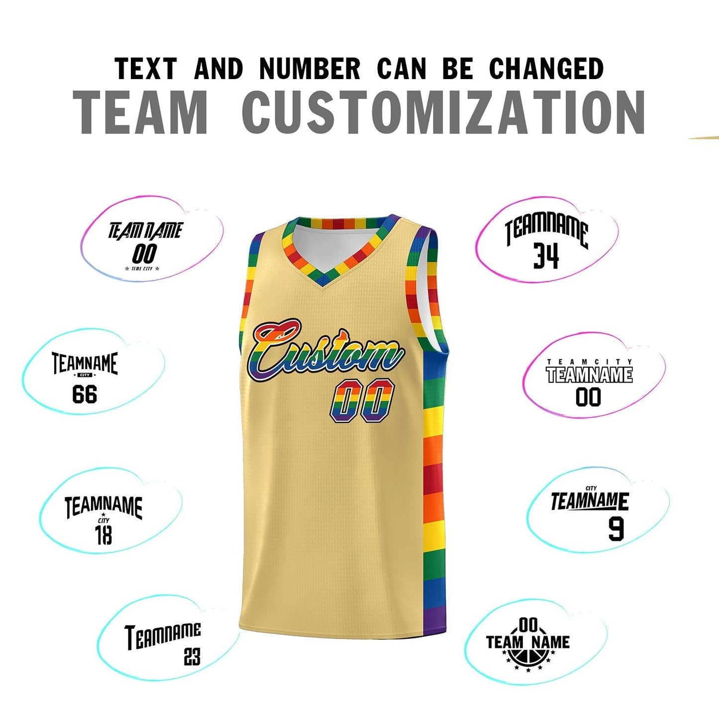 Custom Khaki LGBT Rainbow For Pride Month Sports Uniform Basketball Jersey Limited