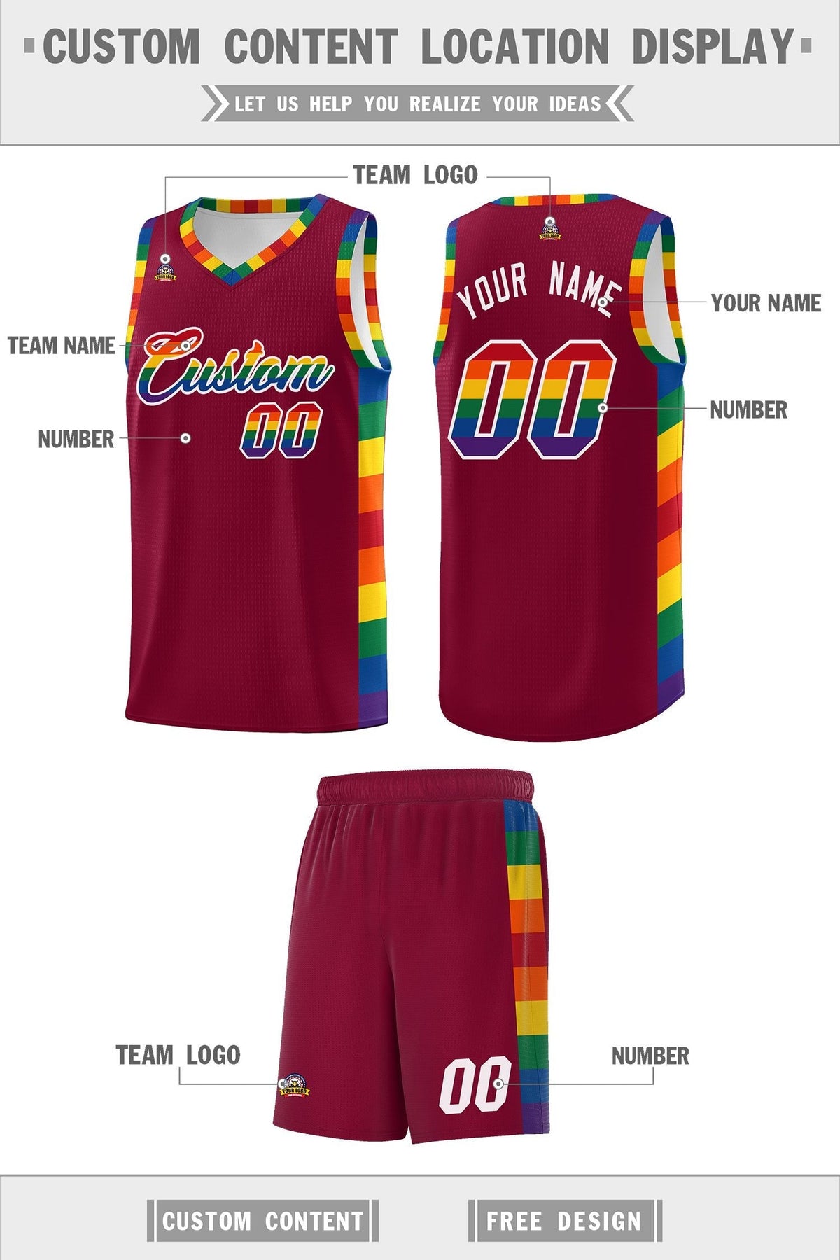 Custom Crimson LGBT Rainbow For Pride Month Sports Uniform Basketball Jersey Limited