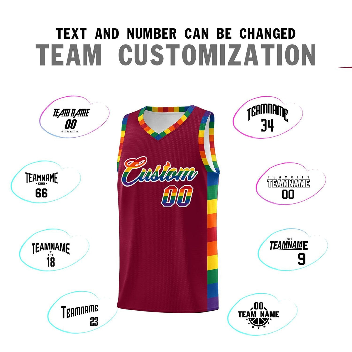 Custom Crimson LGBT Rainbow For Pride Month Sports Uniform Basketball Jersey Limited