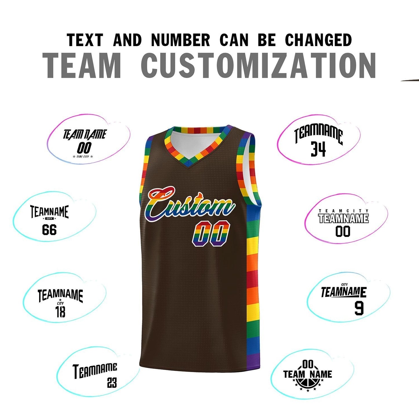 Custom Brown LGBT Rainbow For Pride Month Sports Uniform Basketball Jersey Limited