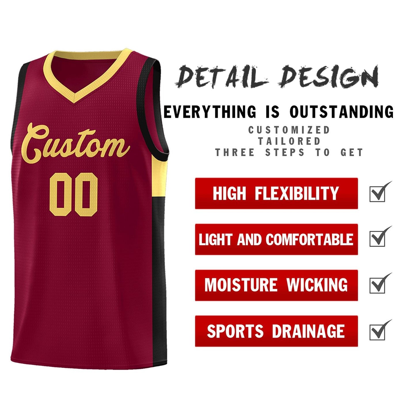 Custom Crimson Khaki-Black Side Two-Tone Classic Sports Uniform Basketball Jersey Limited