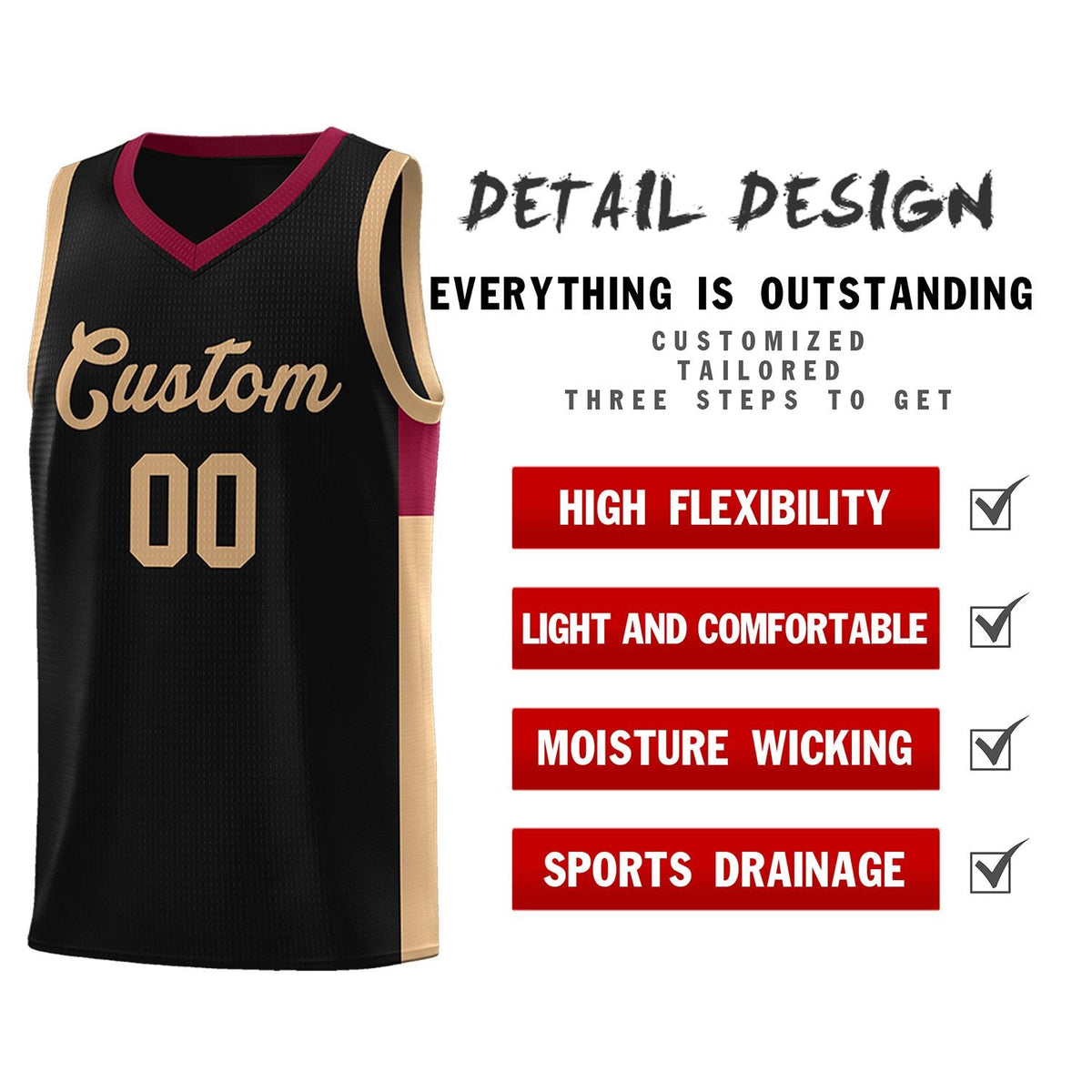 Custom Black Old Gold-Crimson Side Two-Tone Classic Sports Uniform Basketball Jersey Limited