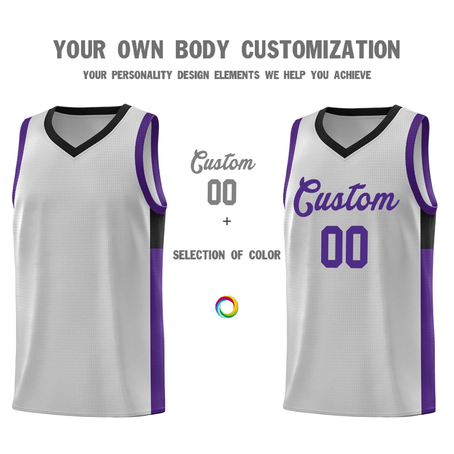 Custom Gray Purple-Black Side Two-Tone Classic Sports Uniform Basketball Jersey Limited