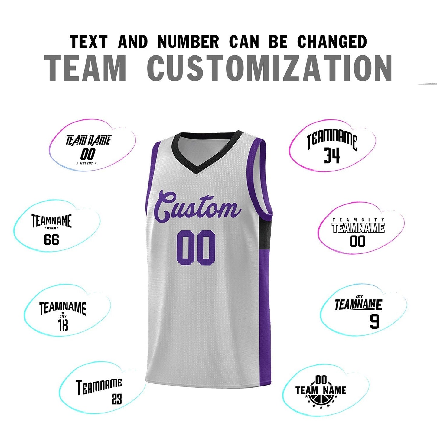 Custom Gray Purple-Black Side Two-Tone Classic Sports Uniform Basketball Jersey Limited
