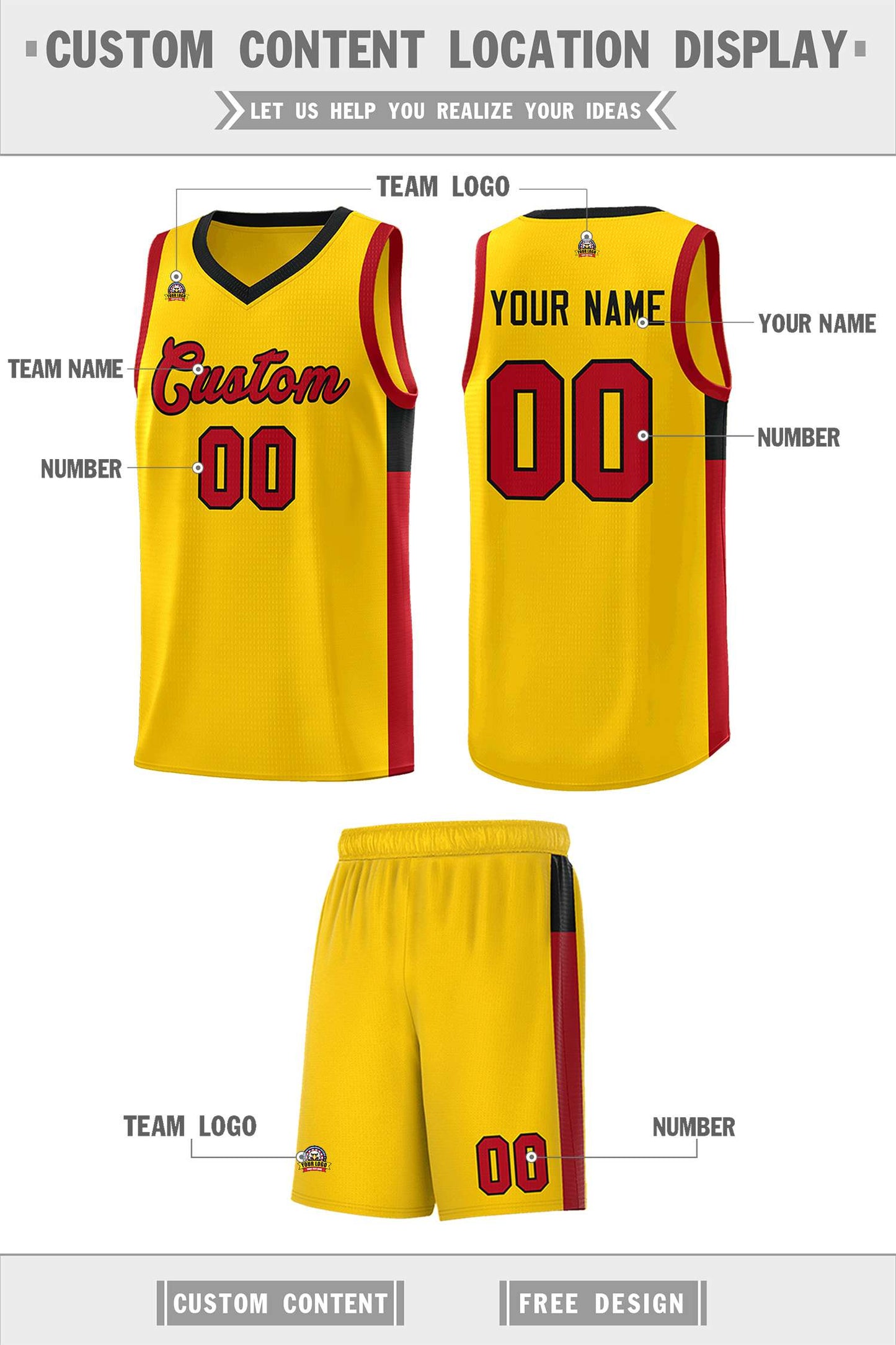 Custom Gold Red-Black Side Two-Tone Classic Sports Uniform Basketball Jersey Limited