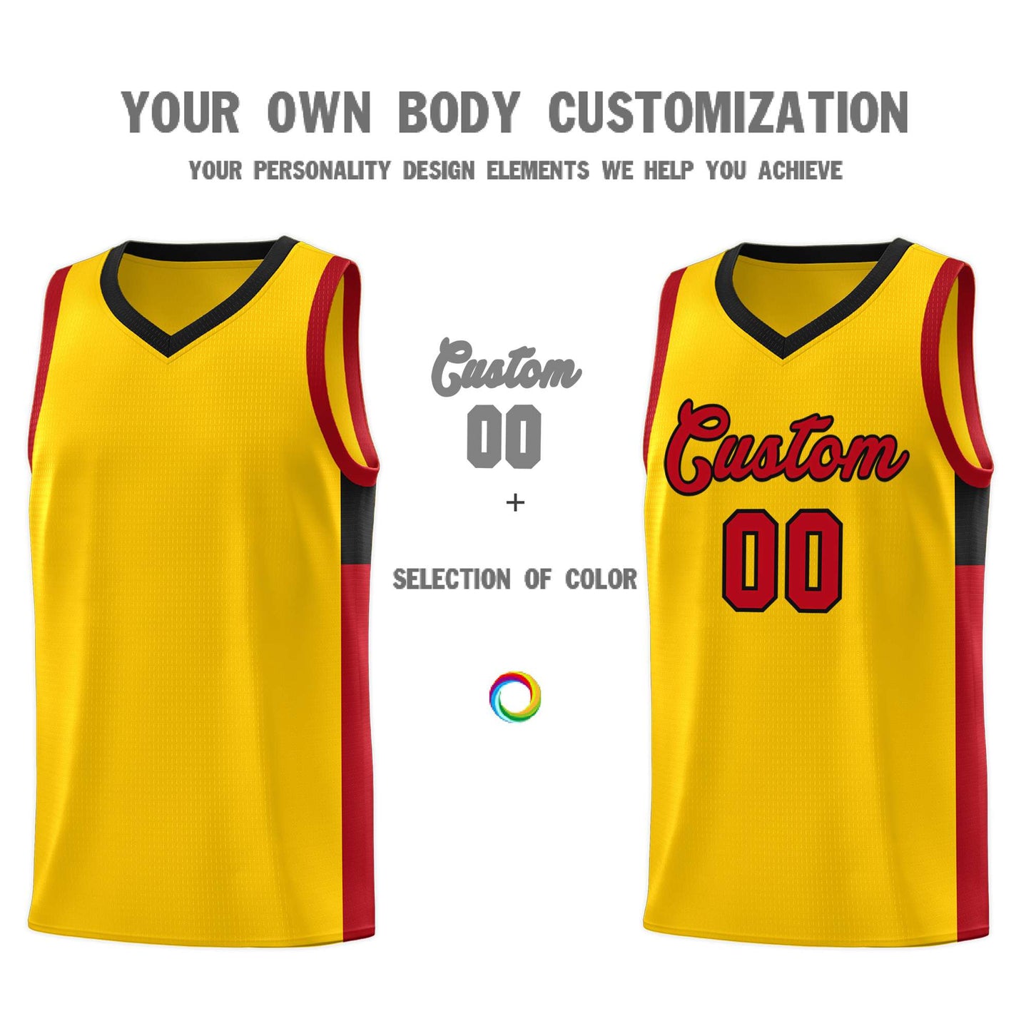 Custom Gold Red-Black Side Two-Tone Classic Sports Uniform Basketball Jersey Limited