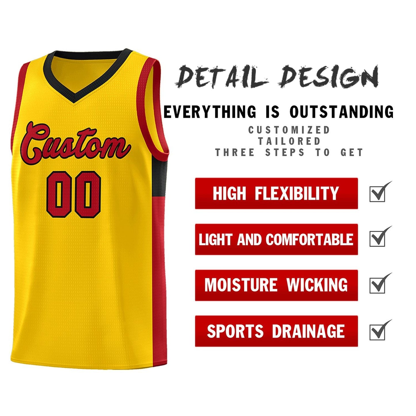 Custom Gold Red-Black Side Two-Tone Classic Sports Uniform Basketball Jersey Limited