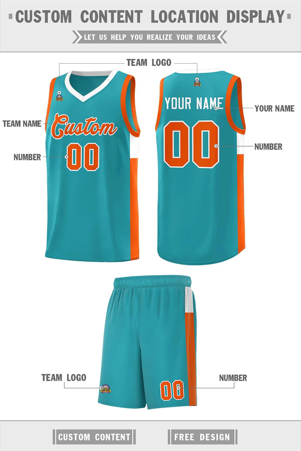 Custom Aqua Orange-White Side Two-Tone Classic Sports Uniform Basketball Jersey Limited