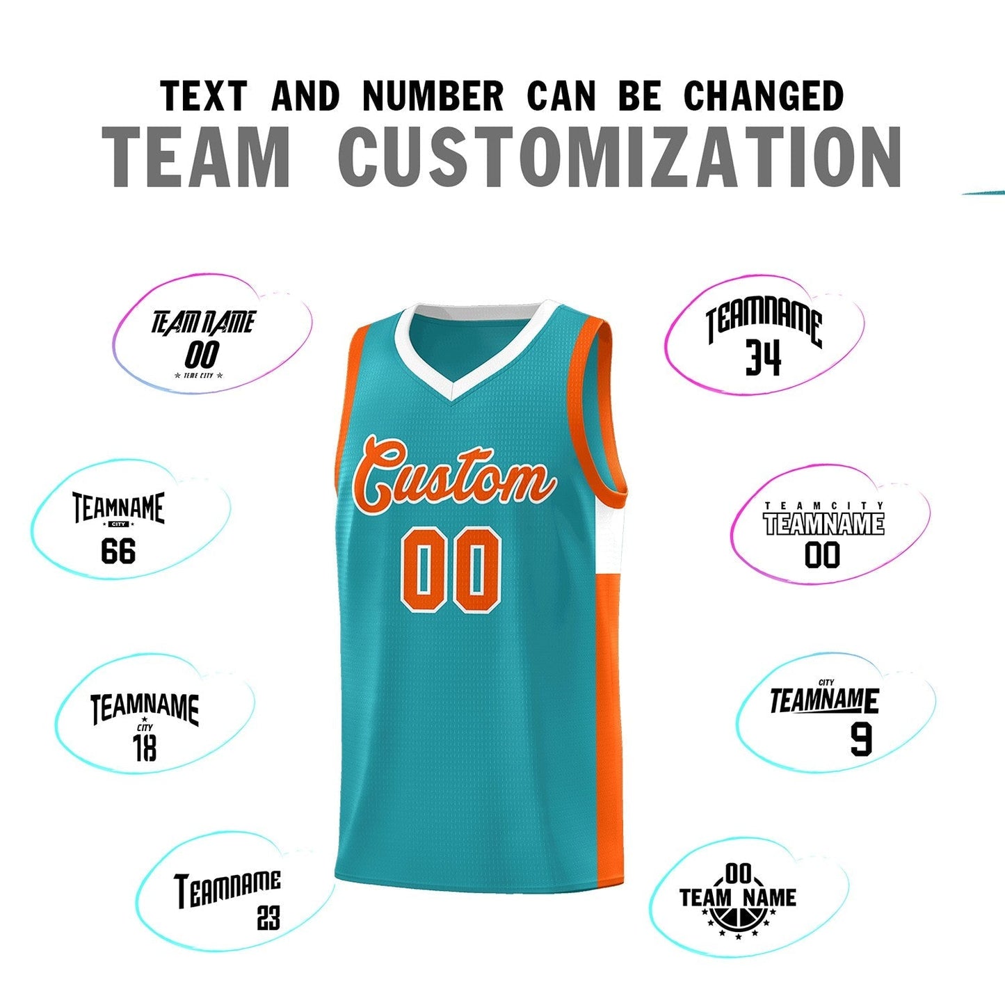 Custom Aqua Orange-White Side Two-Tone Classic Sports Uniform Basketball Jersey Limited