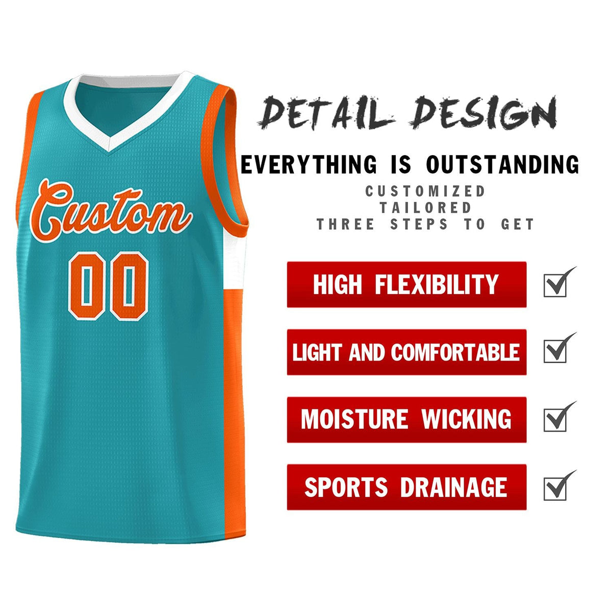 Custom Aqua Orange-White Side Two-Tone Classic Sports Uniform Basketball Jersey Limited