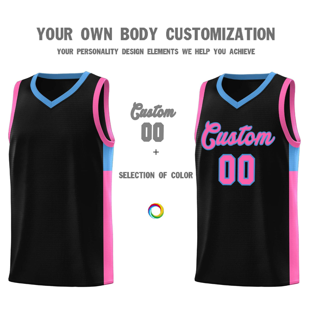 Custom Black Pink-Blue Side Two-Tone Classic Sports Uniform Basketball Jersey Limited
